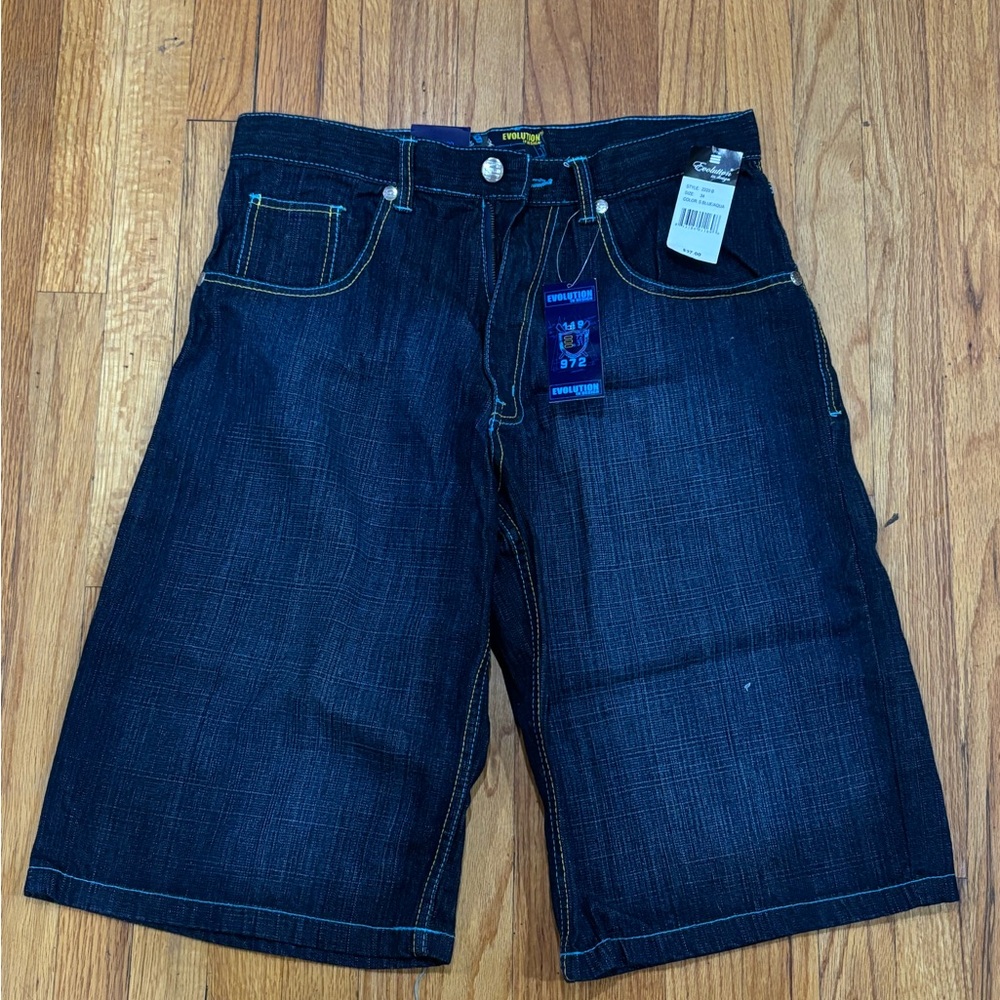 EVOLUTION Dark Indigo Denim Jean Shorts for Men